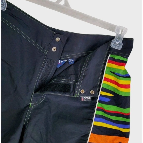 Vtg Y2K Ralph Lauren Polo Sport Shorts Swim Trunks Mens 32 Black Rainbow (33x5) - Picture 5 of 11